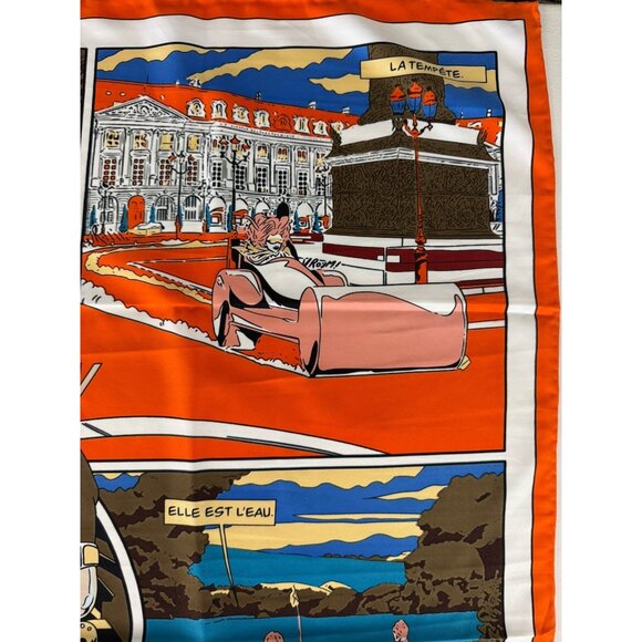 Vtg Comic Book Print Multicolor Silk Scarf Hand Rolled Edge NWOT 35x35 - Picture 2 of 10